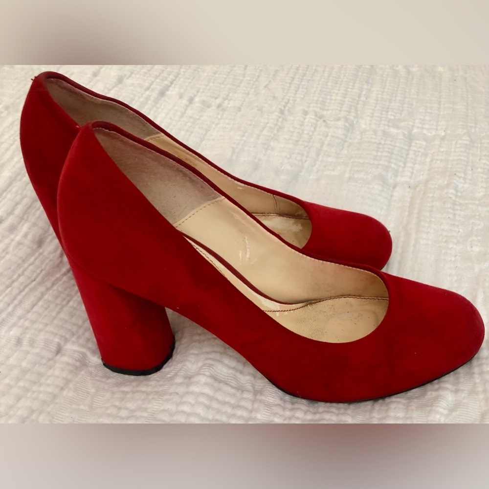 Isola Red Suede Block Heel Pumps